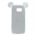 Wholesale Galaxy S7 Edge Minnie Bow Glitter Necklace Strap Case (Silver)